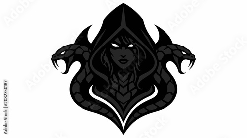 Dark hooded phantom flanked by twin cobras