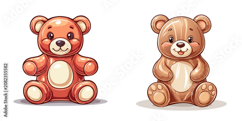 Set of two adorable cartoon teddy bears smiling sweetly on a white background