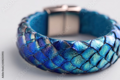 Elegant Blue Snakeskin Leather Wristwear â€“ Modern Leather Bracelet with Rich Pattern and Metal Clasp