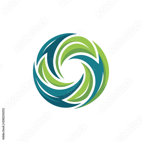Abstract circular wave logo in green and blue.