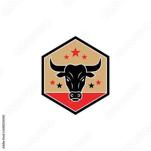Black bull head emblem with stars.