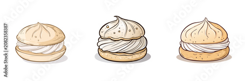 Delicate pastry set with cream filling and meringue dessert