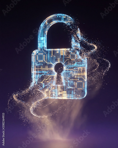 Digital Lock Security Concept with Glowing Circuit Pattern in Dark Setting