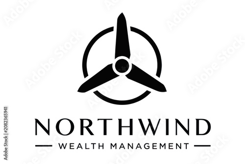 Obraz na płótnie Propeller turbine northwind wealth management energy logo.