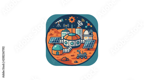 Bild auf Leinwand Mars Research Center Vector Icon - Space Exploration, Colonization, and Science
