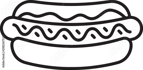 Hot Dog Outline Vector Icon Isolated on White