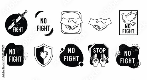 Εκτύπωση καμβά Illustrated symbols promoting peace and no fighting.