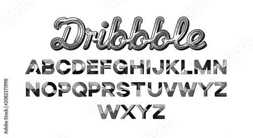 Cuadro en lienzo Black and white alphabet font with dribbled effect.