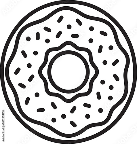 Donut Outline Vector Icon on White Background