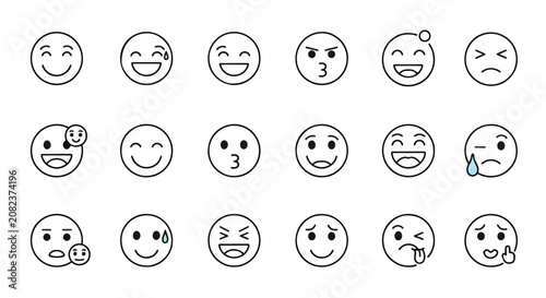 Obraz na płótnie Set of diverse emoji faces expressing various emotions.
