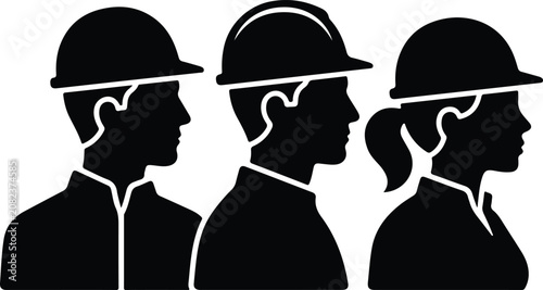 Construction worker silhouettes diverse team wearing hard hats safety first concept