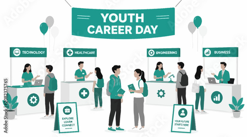 Quadro su tela Youth Career Day illustration with various industry booths.