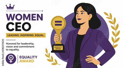 Canvastavla Female CEO holding leadership award for gender equality.