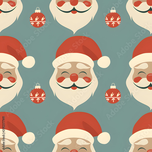 Vintage Santa head pattern. Cute and funny print for kids. Print for fabric, textile, paper.