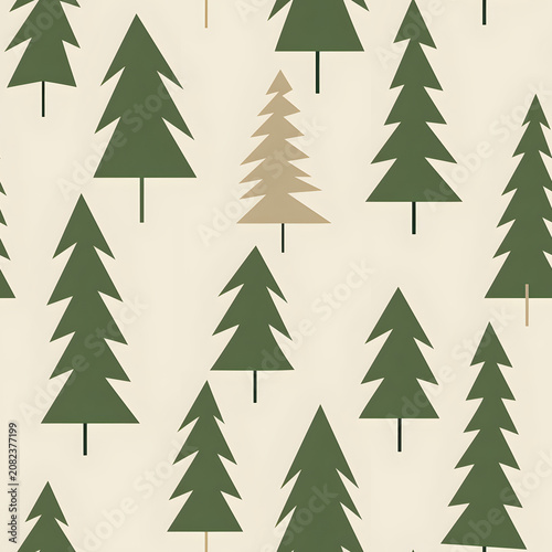 Cute Christmas trees in the solid beige background. Adorable geometric pattern. Cute and funny print. Print for fabric, textile, paper.