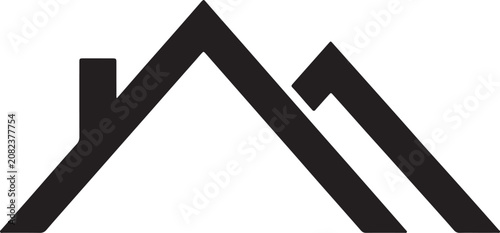 Canvas-taulu A black silhouette of a house roof with a chimney and an adjacent smaller roof s