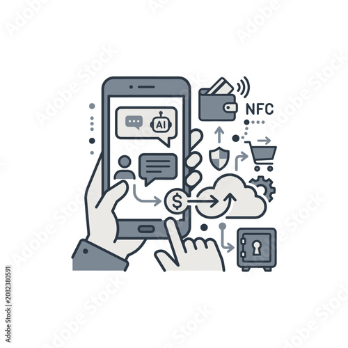Artificial intelligence fintech mobile ecosystem icon design.