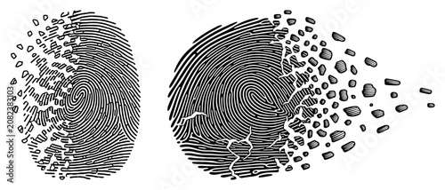 Bild auf Leinwand Fingerprint Disintegrating into Stones Illustration, Identity Loss and Privacy C