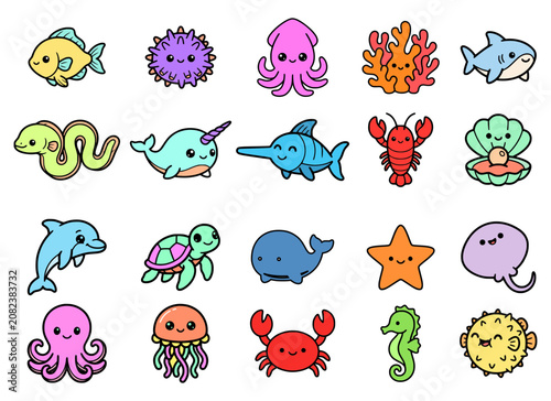 Konstfotografi Cute Kawaii Marine Life SVG Bundle | Laser Cut | CNC | Clipart | Coloring Pages