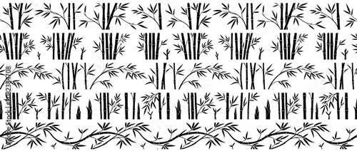Obraz na plátně Black Bamboo Silhouettes Pattern Border Design Vector