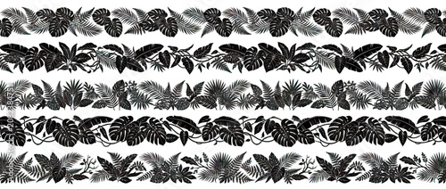 Tropical Jungle Leaf Borders - Exotic Foliage Seamless Patterns