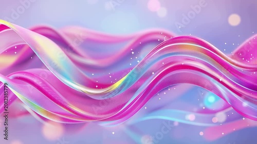 Iridescent flowing ribbons with shimmering highlights against soft ethereal bokeh backdrop, suggesting magic and wonder