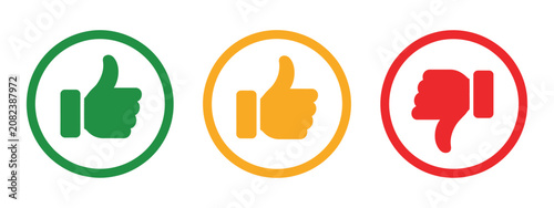 Schilderij op canvas Thumbs Up Neutral Thumbs Down Showing User Rating, Feedback System and Opinion E