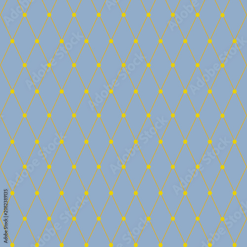 Minimal Gold Diamond Grid Seamless Geometric Pattern on Dusty Blue Background