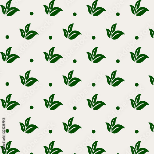 Modern Minimal Green Leaf Seamless Botanical Pattern on Off White Background