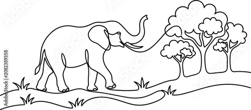 Konstfotografi Continuous one line drawing of a majestic African elephant.