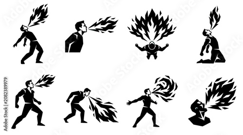 Foto Man Spitting Fire Icons Set