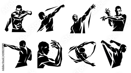 Cuadro en lienzo Dynamic Silhouette Poses of a Male Dancer or Athlete in Motion