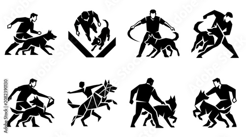 Obraz na płótnie Dog Training Icons: Handler and Dog Agility, Protection, and Obedience