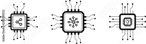 Φωτογραφία Digital technology processor chip icons with network connectivity and circuit da