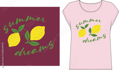 T-shirt technical drawing hand drawn lemon lovely typografy summer prints, lemon illustration t shirt design, Abstract botanical art background vector
Summer lemon thirt prints. Mediterranean tile bac