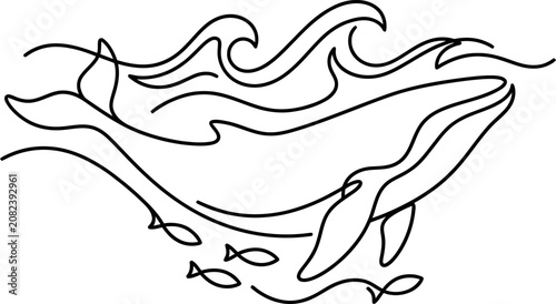 Bild auf Leinwand Minimalist continuous line art drawing of a majestic whale swimming in the ocean