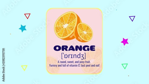 Orange Fruit Flashcard Animated Motion Graphic