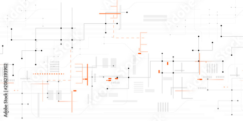 Abstract network connections and geometric shapes on white background