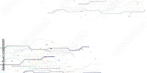 Abstract digital circuit lines and colorful dots on a white background technology 