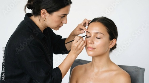 woman applying make up
