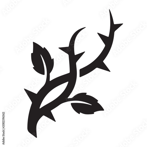 Konstfotografi Black silhouette of a thorny rose stem with leaves botanical silhouette illustra