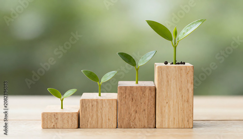 Seedling Growth – Stages of Progress on Wooden Blocks