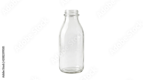 Empty glass milk bottle container.