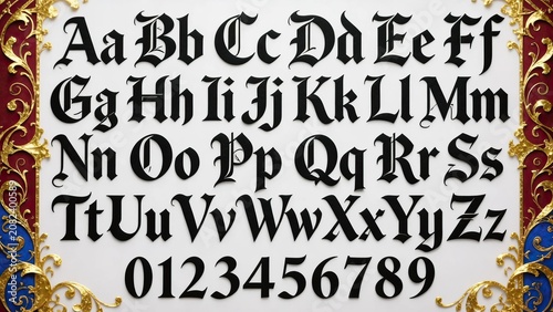 vintage old english calligraphy and numbers display