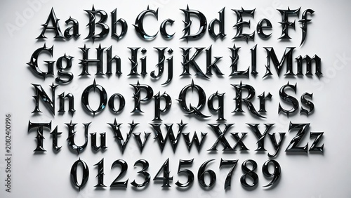 cursive script alphabet and digits with wet finish