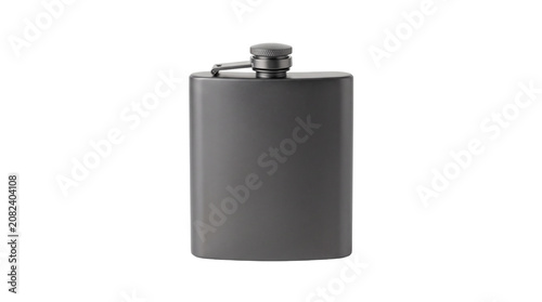 Dark gray metal hip flask bottle.