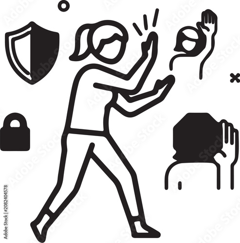 Photos Person protecting information and digital privacy concept with protection securi