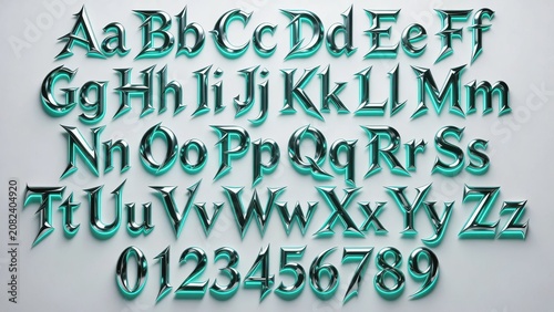 sharp gothic style embossed letters in polished teal finish