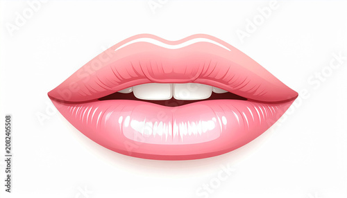 Clean illustration of beautiful full female lips, perfect glossy lipstick application, symbolizing beauty, cosmetics and makeup, elegant feminine style, smooth lines, isolated on white