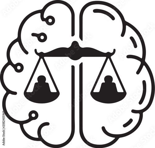 Fotografie Human brain icon with balance scale weighing individuals reasoning decision psyc
